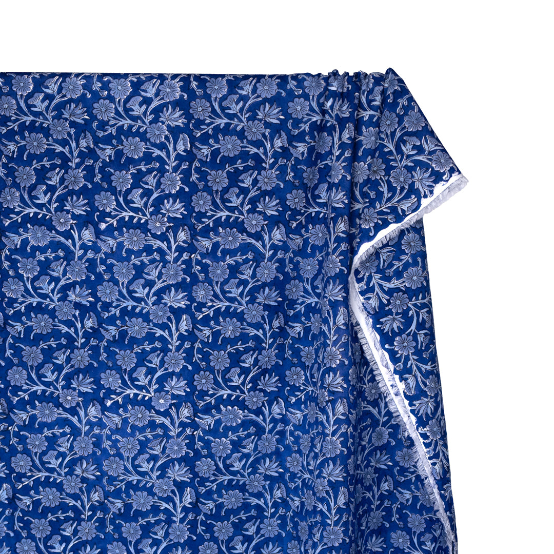 Tapestry Block Printed Organic Cotton Batiste - Cobalt/Powder Blue | Blackbird Fabrics