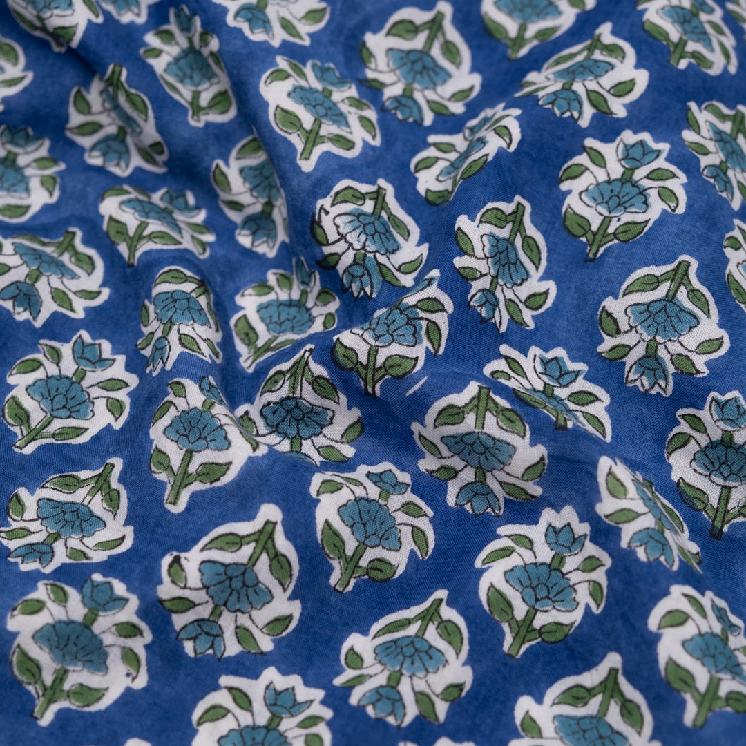 Bloom Block Printed Organic Cotton Batiste - Regatta/Canal/Chive | Blackbird Fabrics