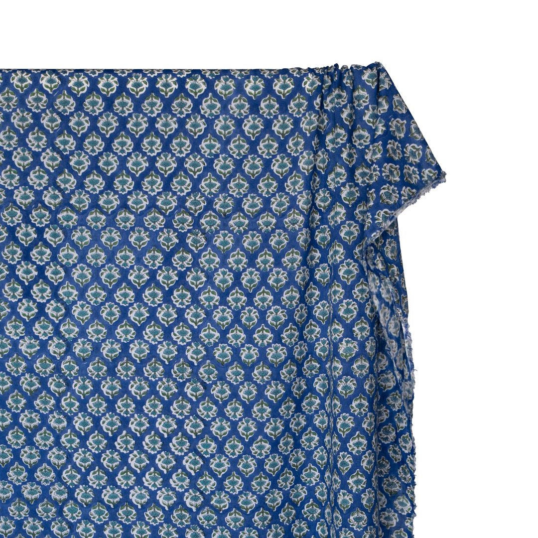 Bloom Block Printed Organic Cotton Batiste - Regatta/Canal/Chive | Blackbird Fabrics