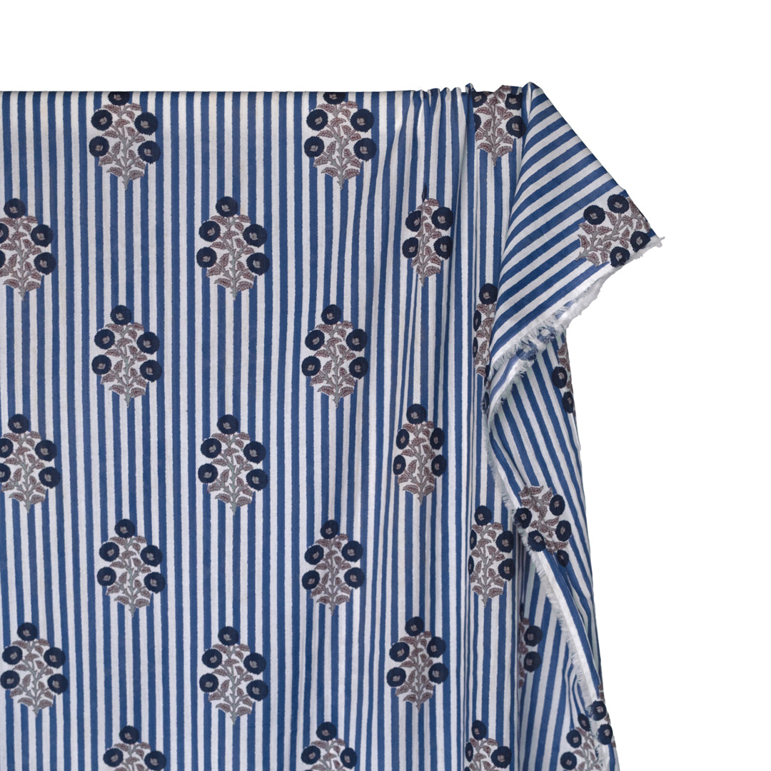 Wallpaper Block Printed Organic Cotton Batiste - Blue Pool/White/Navy | Blackbird Fabrics