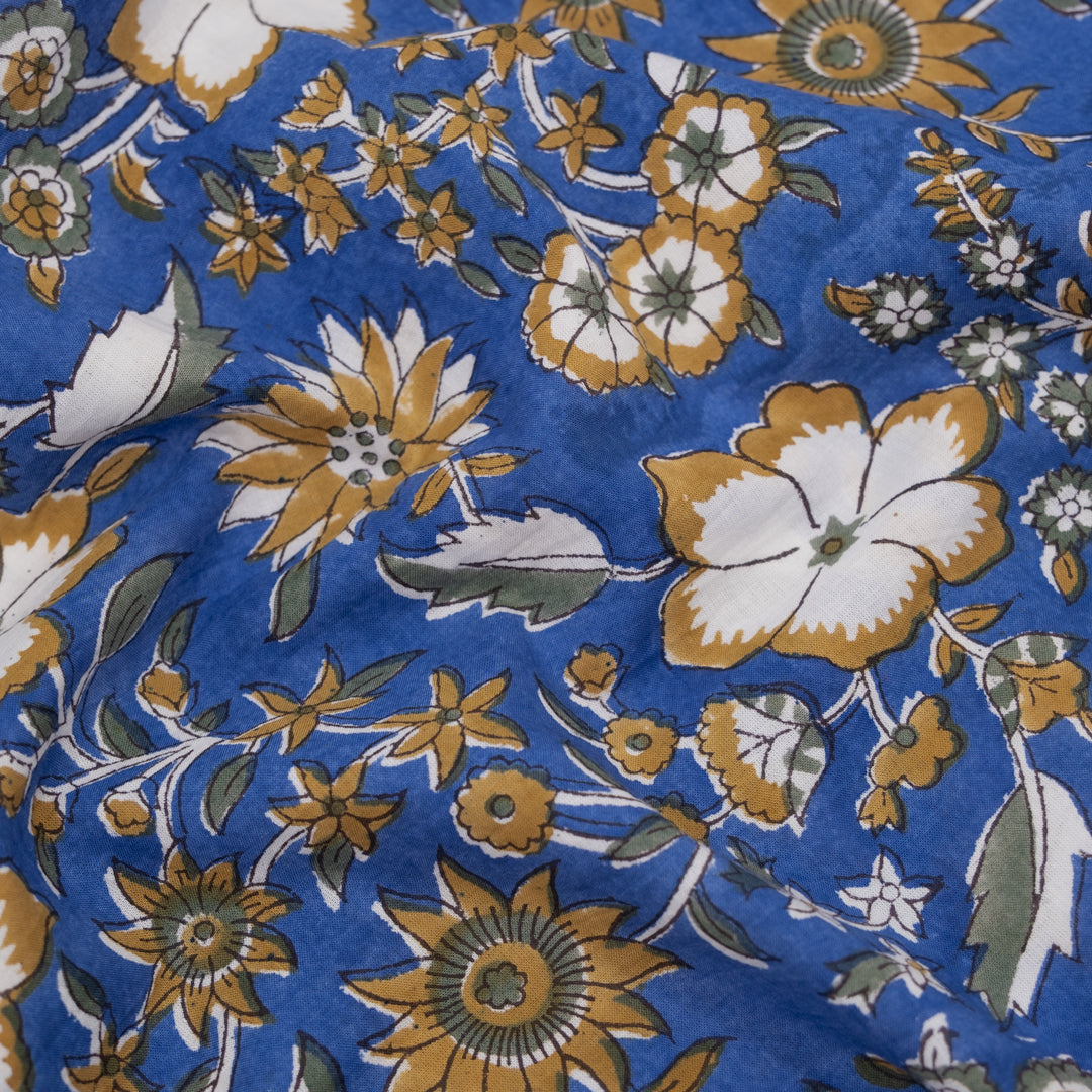 Tapestry Block Printed Organic Cotton Batiste - Cascade/Ochre/Sage | Blackbird Fabrics