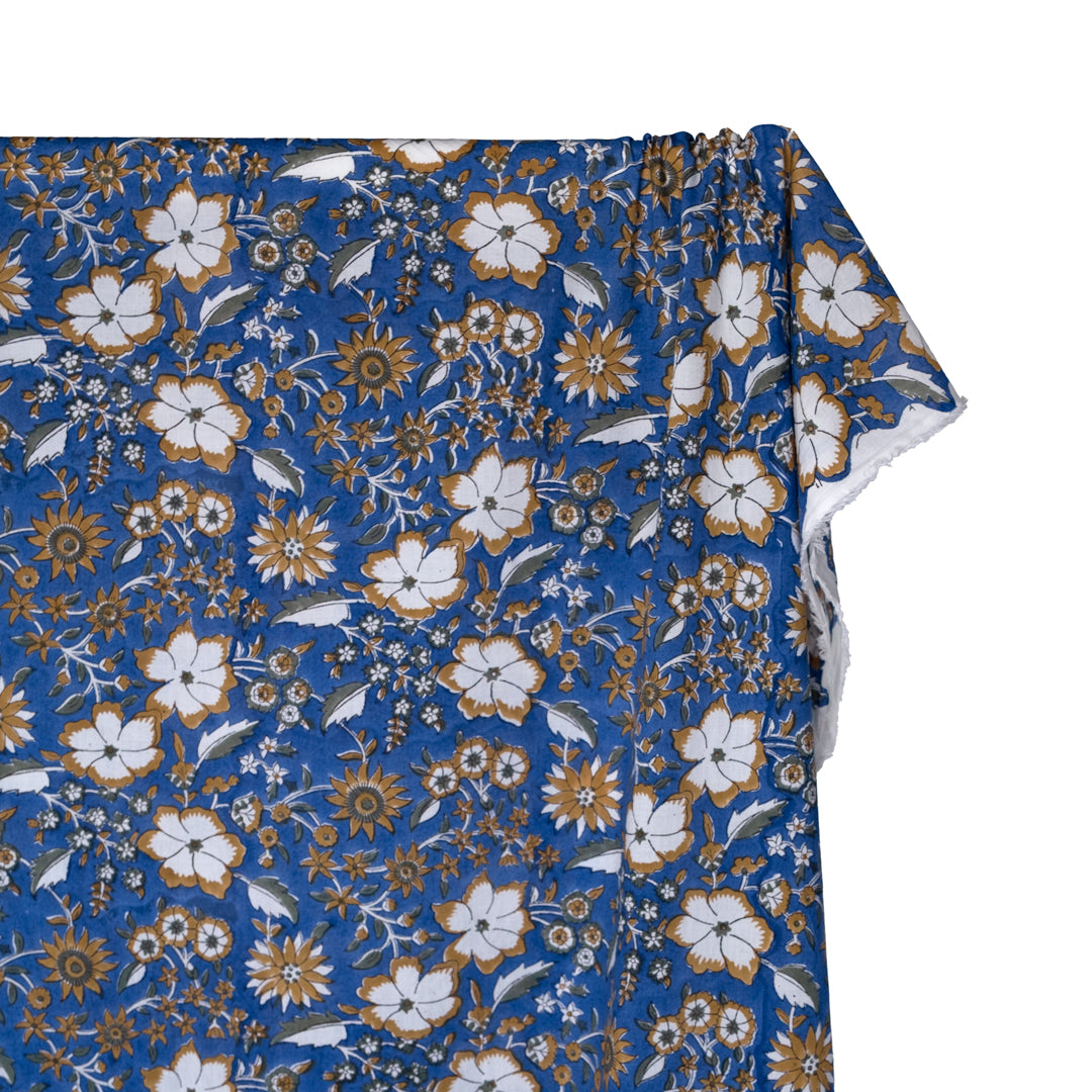 Tapestry Block Printed Organic Cotton Batiste - Cascade/Ochre/Sage | Blackbird Fabrics