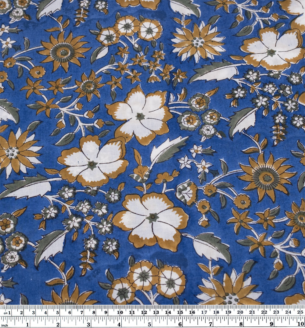 Tapestry Block Printed Organic Cotton Batiste - Cascade/Ochre/Sage | Blackbird Fabrics