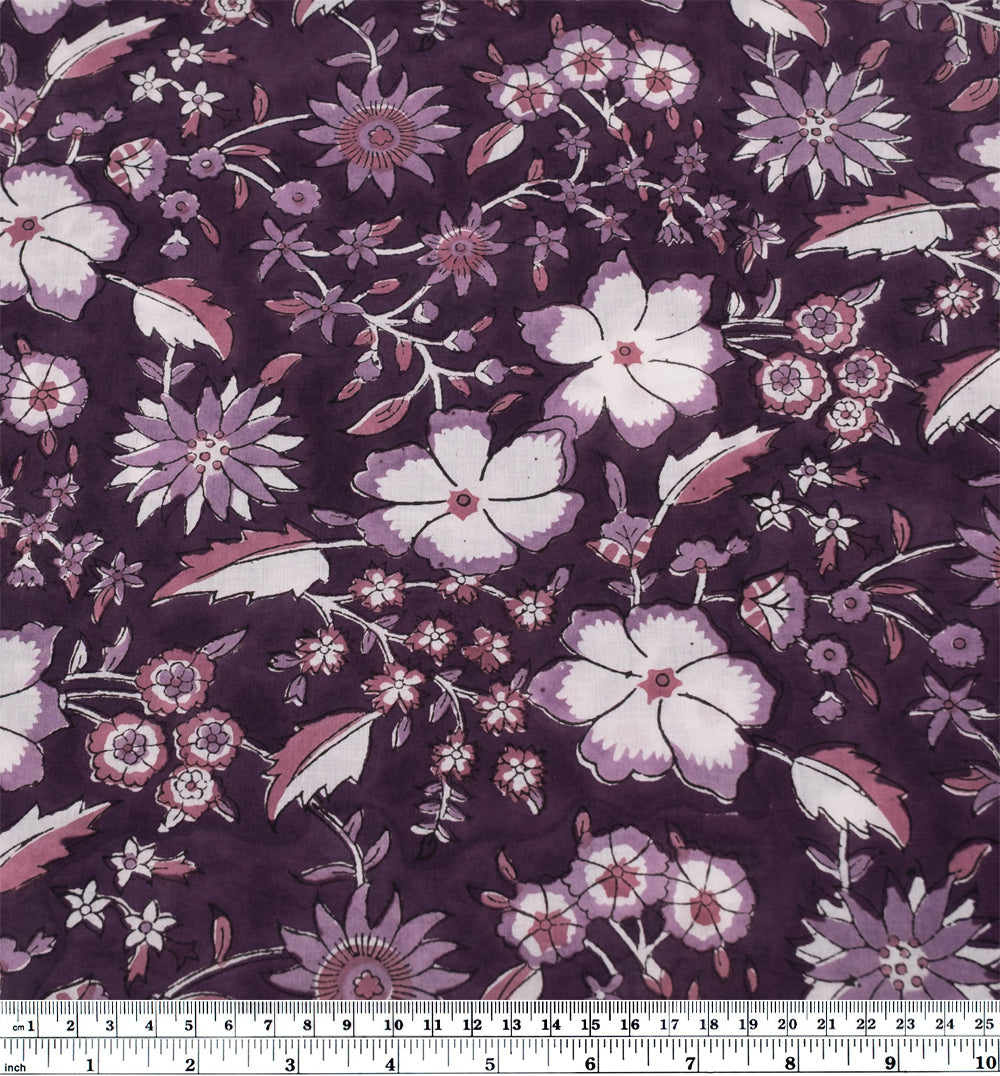 Tapestry Block Printed Organic Cotton Batiste - Blackberry/Fox Glove/White | Blackbird Fabrics