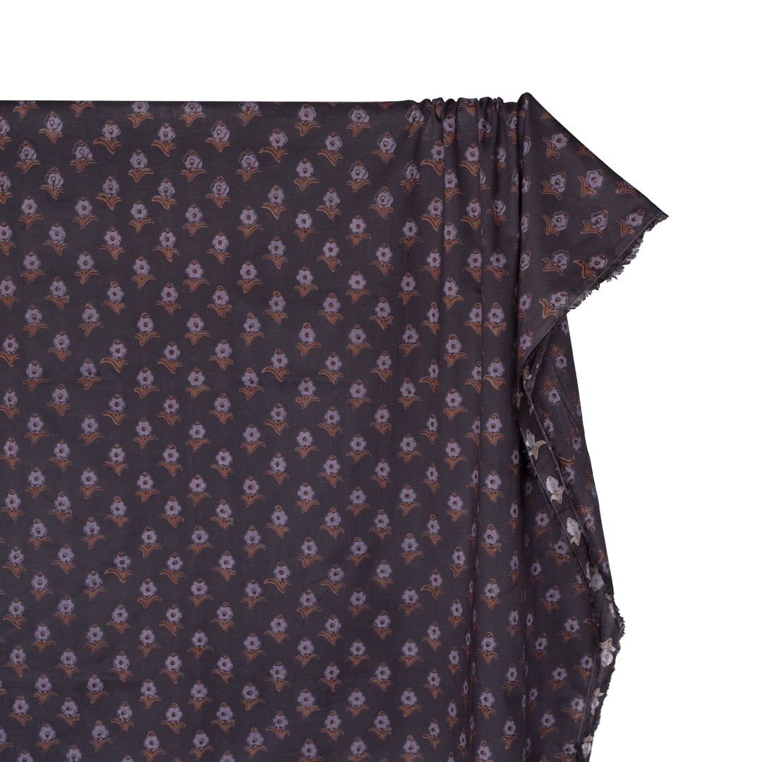 Bloom Block Printed Organic Cotton Batiste - Meteorite/Fog/Baked Clay | Blackbird Fabrics