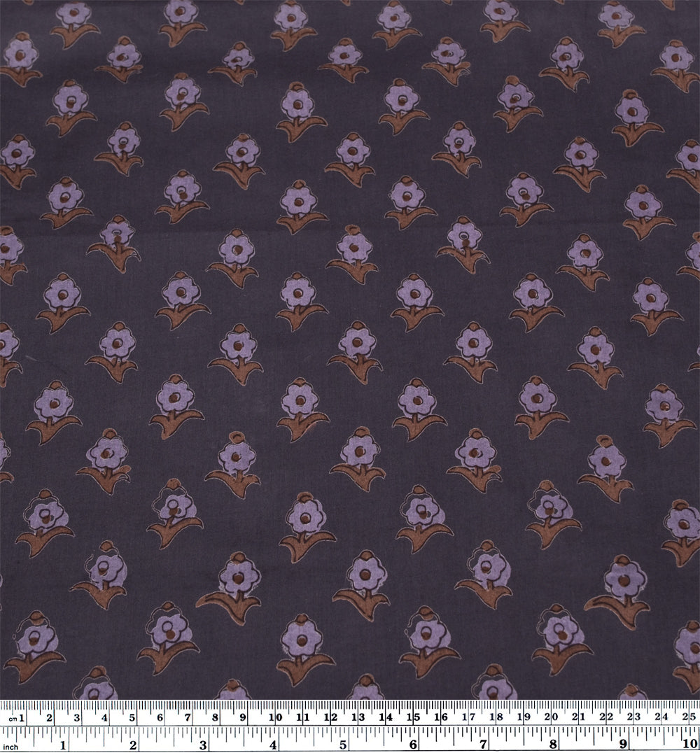 Bloom Block Printed Organic Cotton Batiste - Meteorite/Fog/Baked Clay | Blackbird Fabrics