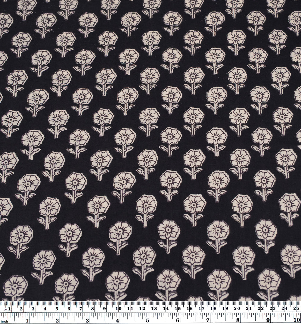 Bloom Block Printed Organic Cotton Batiste - Black/Ecru | Blackbird Fabrics