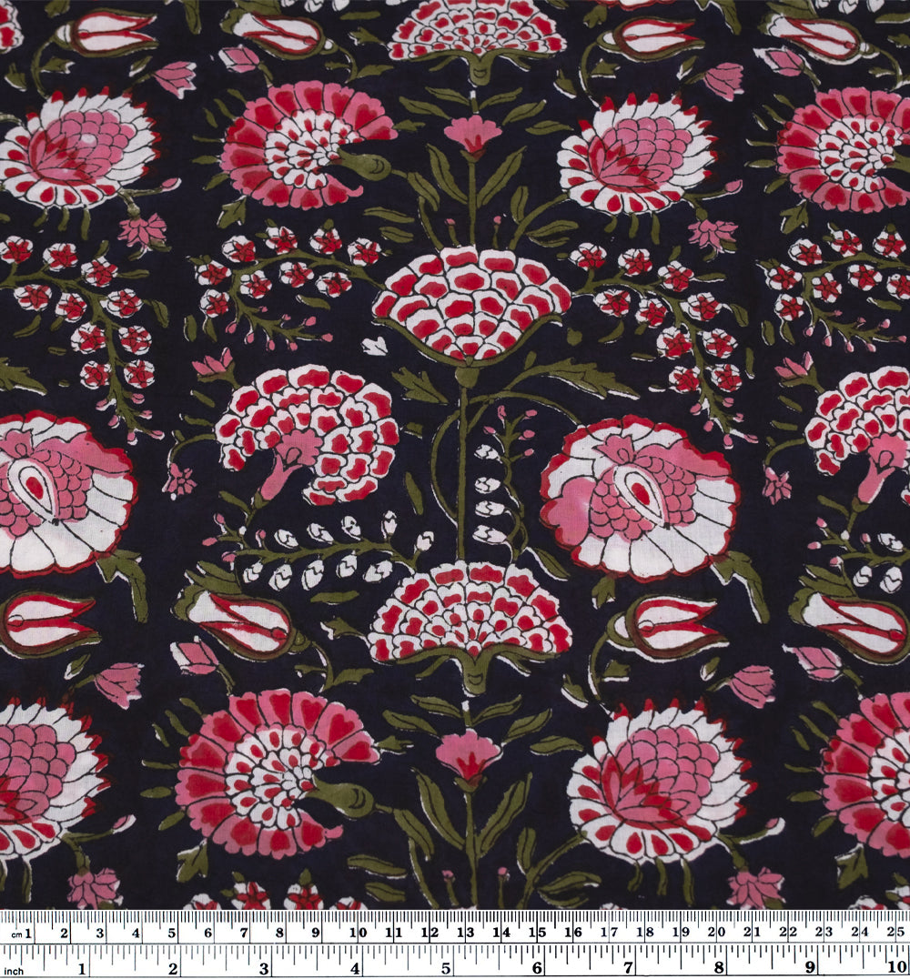 Tapestry Block Printed Organic Cotton Batiste - Raven/Crimson/Kale | Blackbird Fabrics