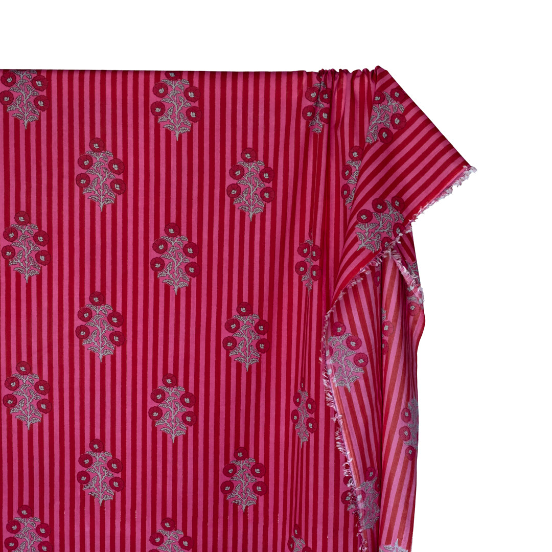 Wallpaper Block Printed Organic Cotton Batiste - Punch/Tomato/Cypress | Blackbird Fabrics