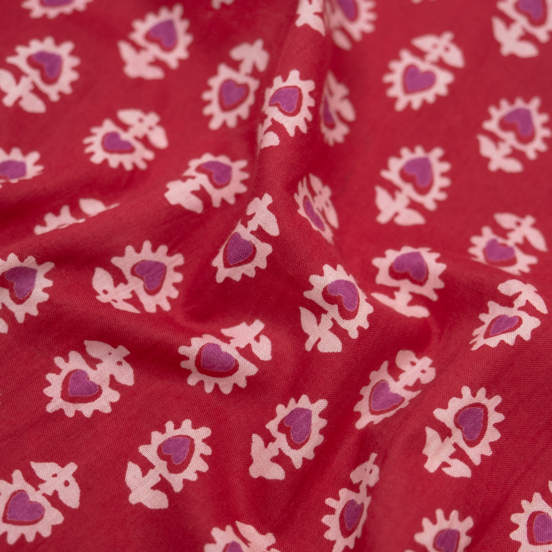 Bloom Block Printed Organic Cotton Batiste - Maraschino/Ecru/Magenta | Blackbird Fabrics