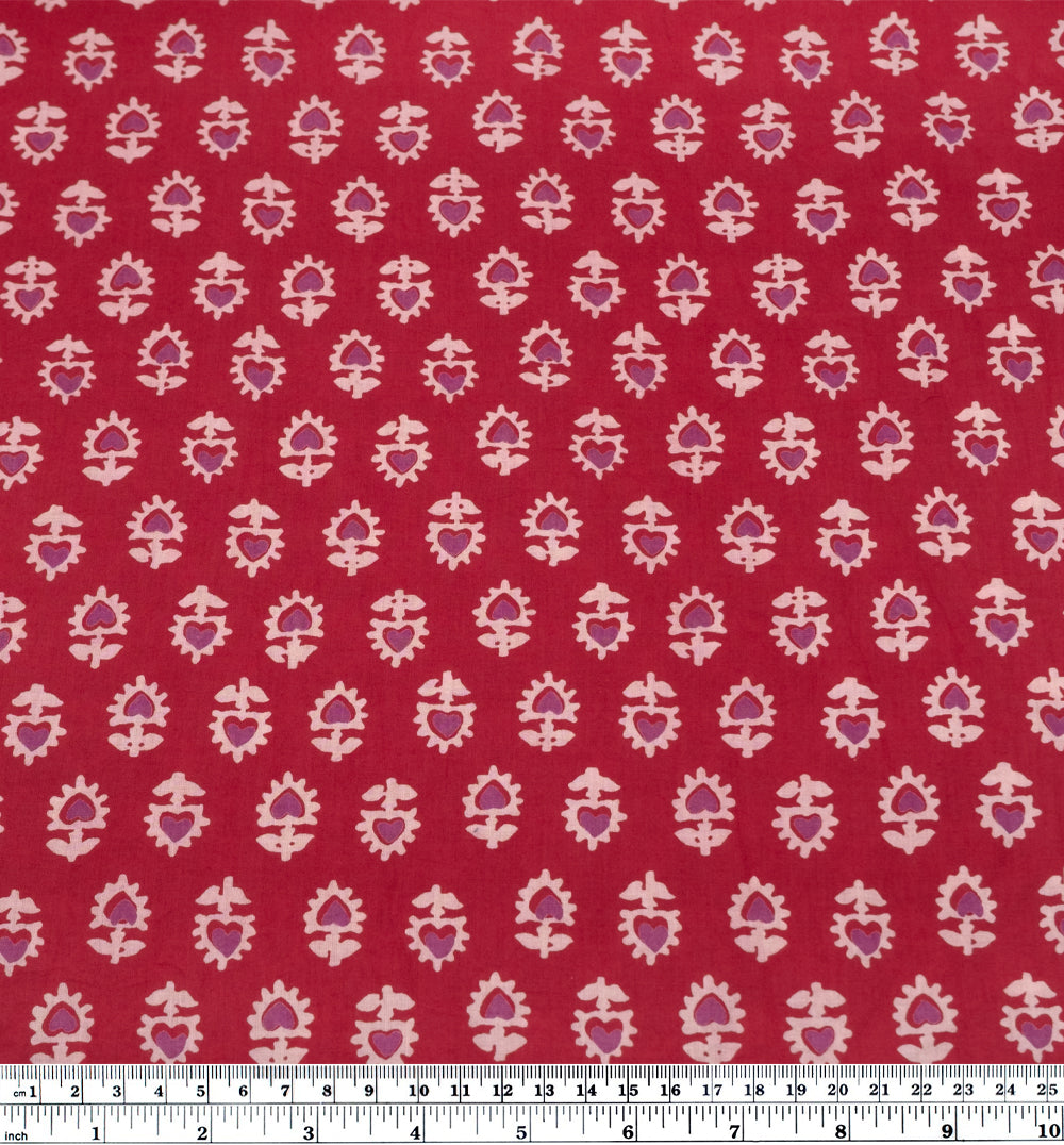 Bloom Block Printed Organic Cotton Batiste - Maraschino/Ecru/Magenta | Blackbird Fabrics