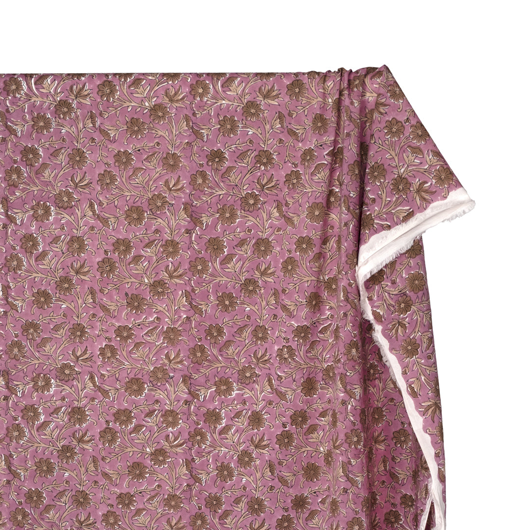 Vine Block Printed Organic Cotton Batiste - Thistle/Crimini | Blackbird Fabrics