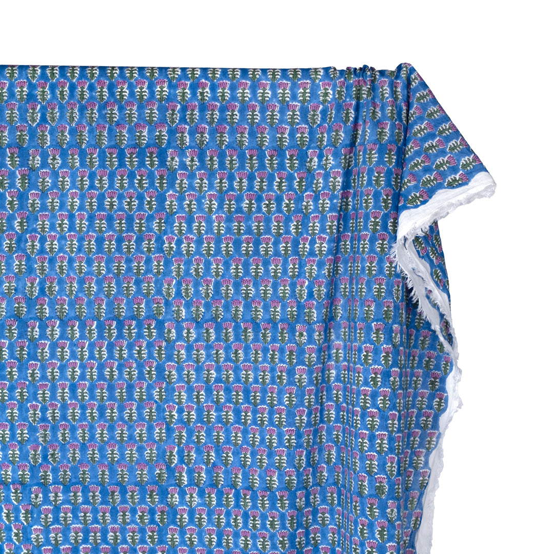 Bloom Block Printed Organic Cotton Batiste - Marlin/Fox Glove/Grass | Blackbird Fabrics