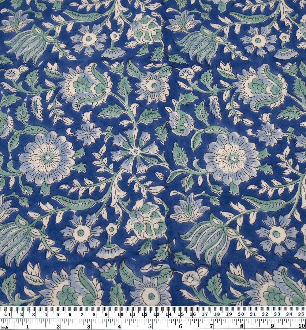 Tapestry Block Printed Organic Cotton Batiste - Sapphire/Powder Blue/Mint | Blackbird Fabrics
