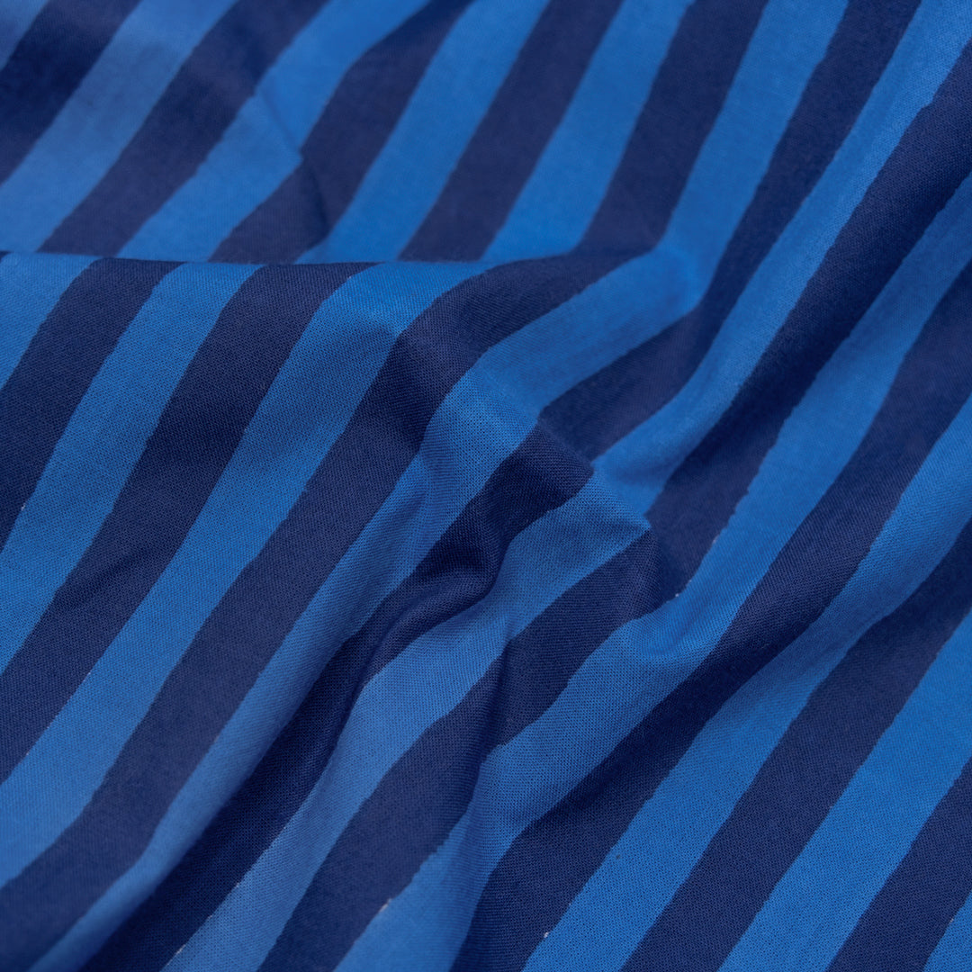 Stripe Block Printed Organic Cotton Batiste - Cascade/Indigo | Blackbird Fabrics