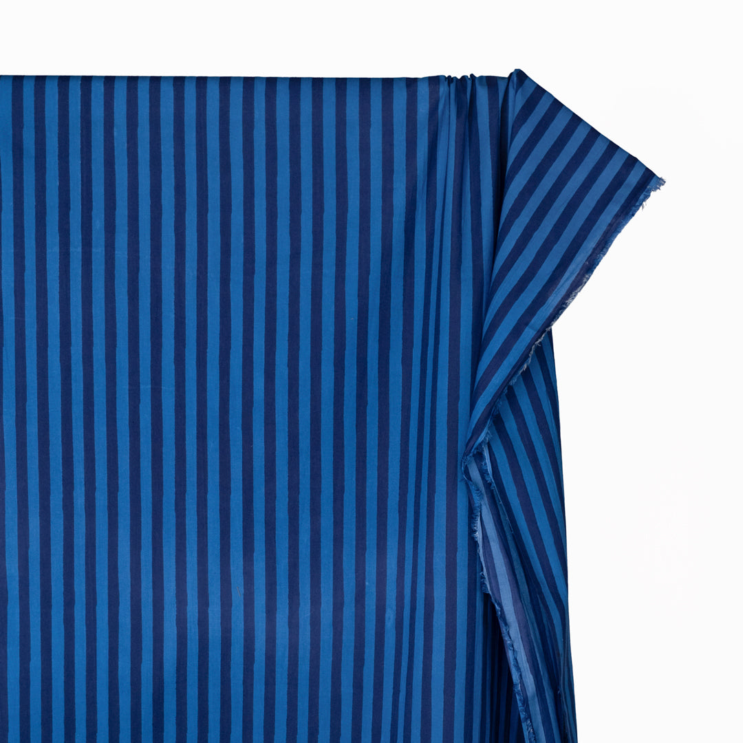 Stripe Block Printed Organic Cotton Batiste - Cascade/Indigo | Blackbird Fabrics