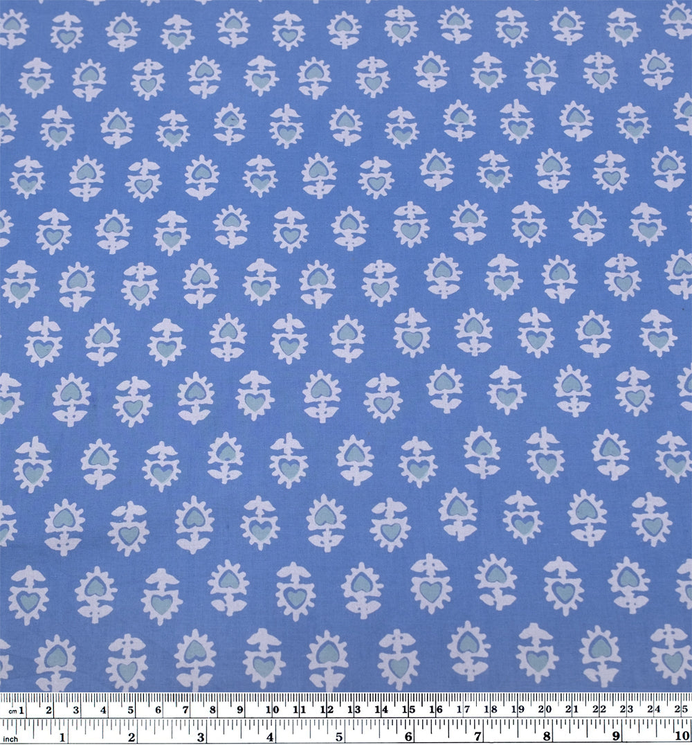Bloom Block Printed Organic Cotton Batiste -  Powder Blue/Icicle | Blackbird Fabrics
