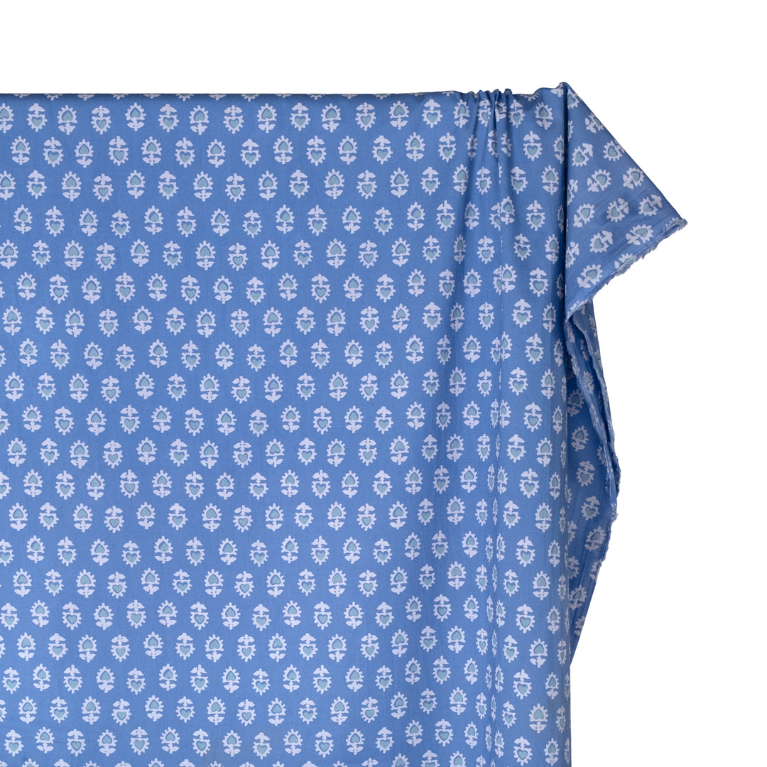 Bloom Block Printed Organic Cotton Batiste -  Powder Blue/Icicle | Blackbird Fabrics