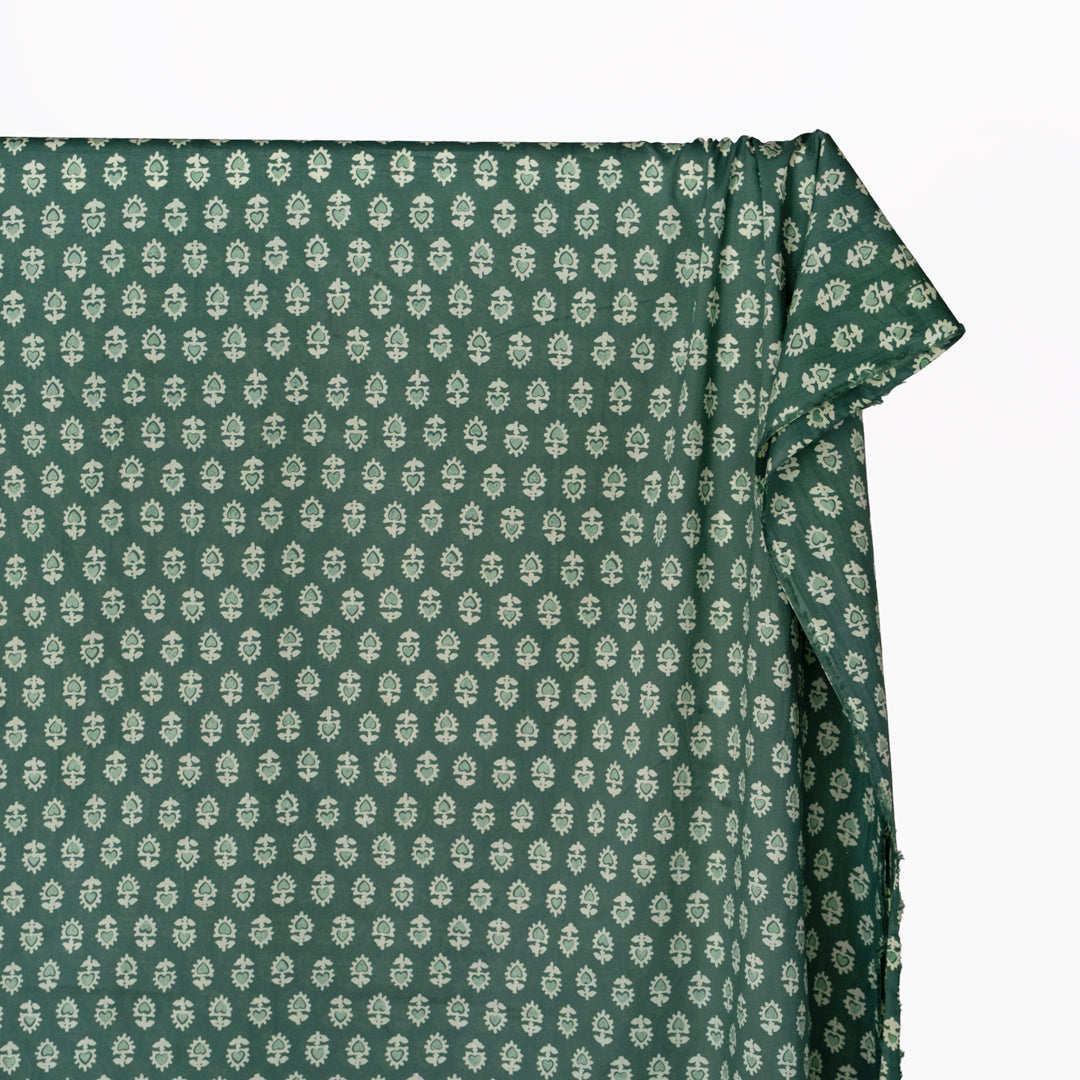 Bloom Block Printed Organic Cotton Batiste - Jade/Limestone | Blackbird Fabrics