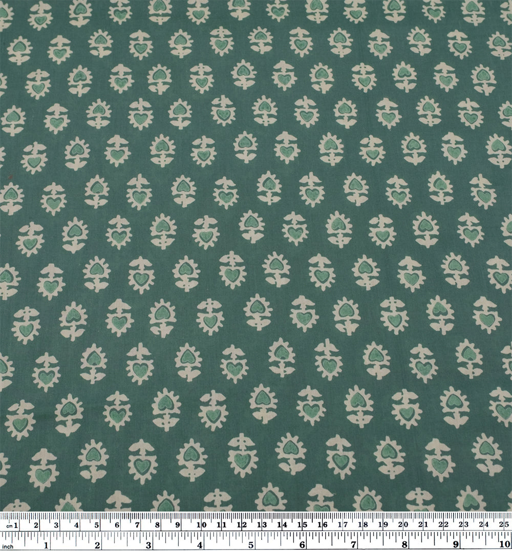 Bloom Block Printed Organic Cotton Batiste - Jade/Limestone | Blackbird Fabrics