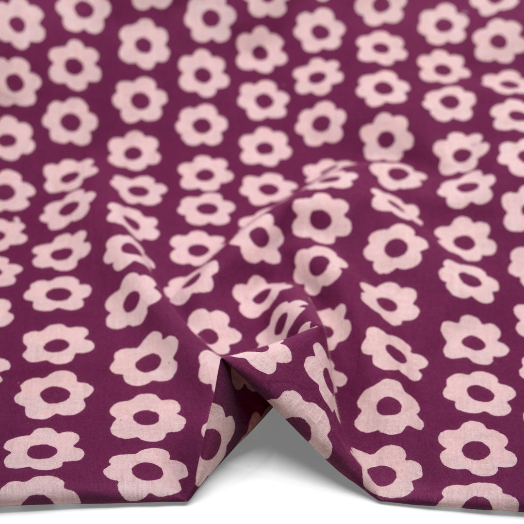 Bloom Block Printed Organic Cotton Batiste - Fig/Ecru | Blackbird Fabrics