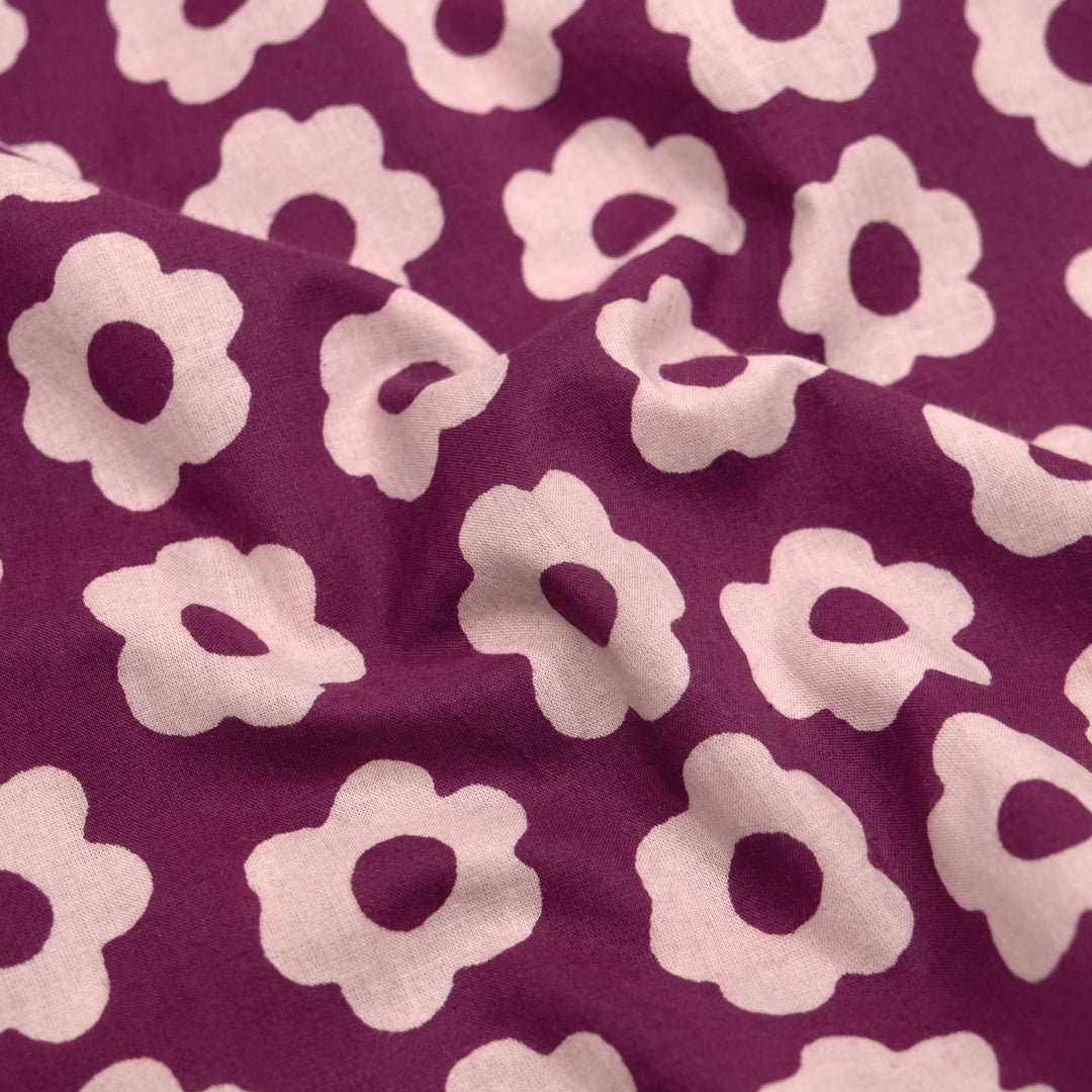 Bloom Block Printed Organic Cotton Batiste - Fig/Ecru | Blackbird Fabrics