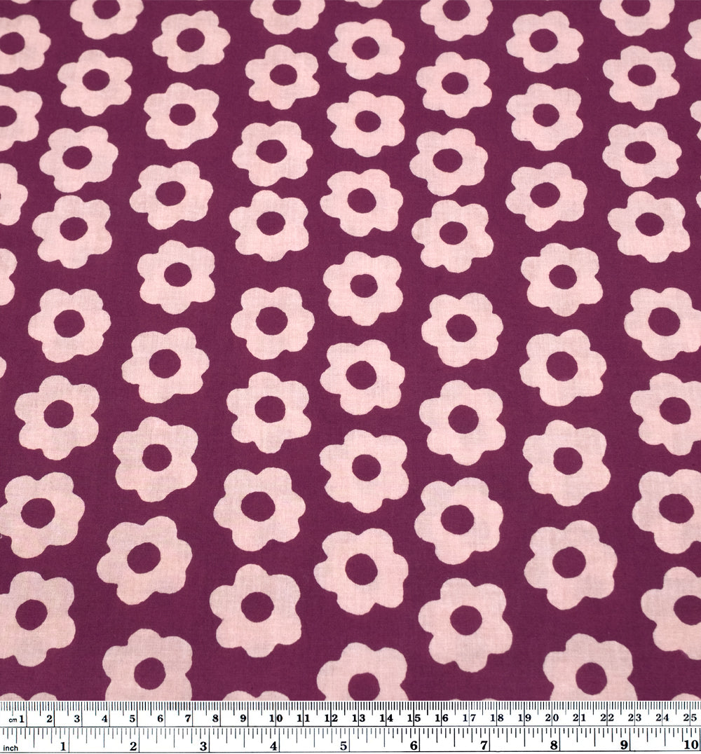 Bloom Block Printed Organic Cotton Batiste - Fig/Ecru | Blackbird Fabrics