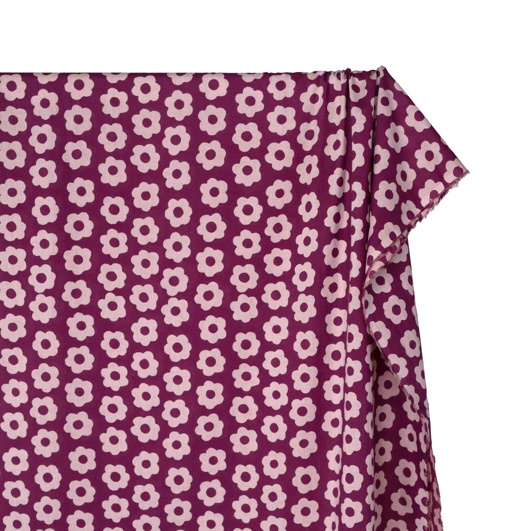 Bloom Block Printed Organic Cotton Batiste - Fig/Ecru | Blackbird Fabrics