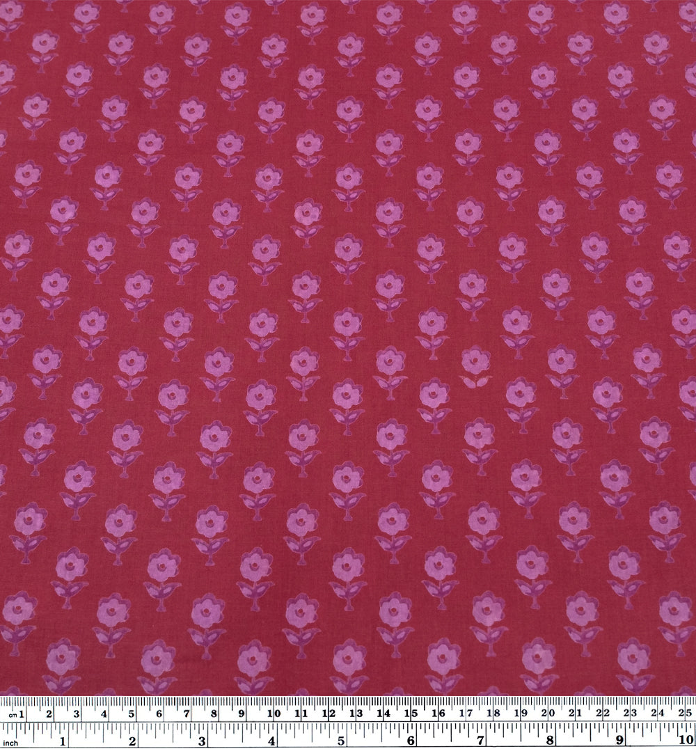 Bloom Block Printed Organic Cotton Batiste - Raspberry/Azalea | Blackbird Fabrics