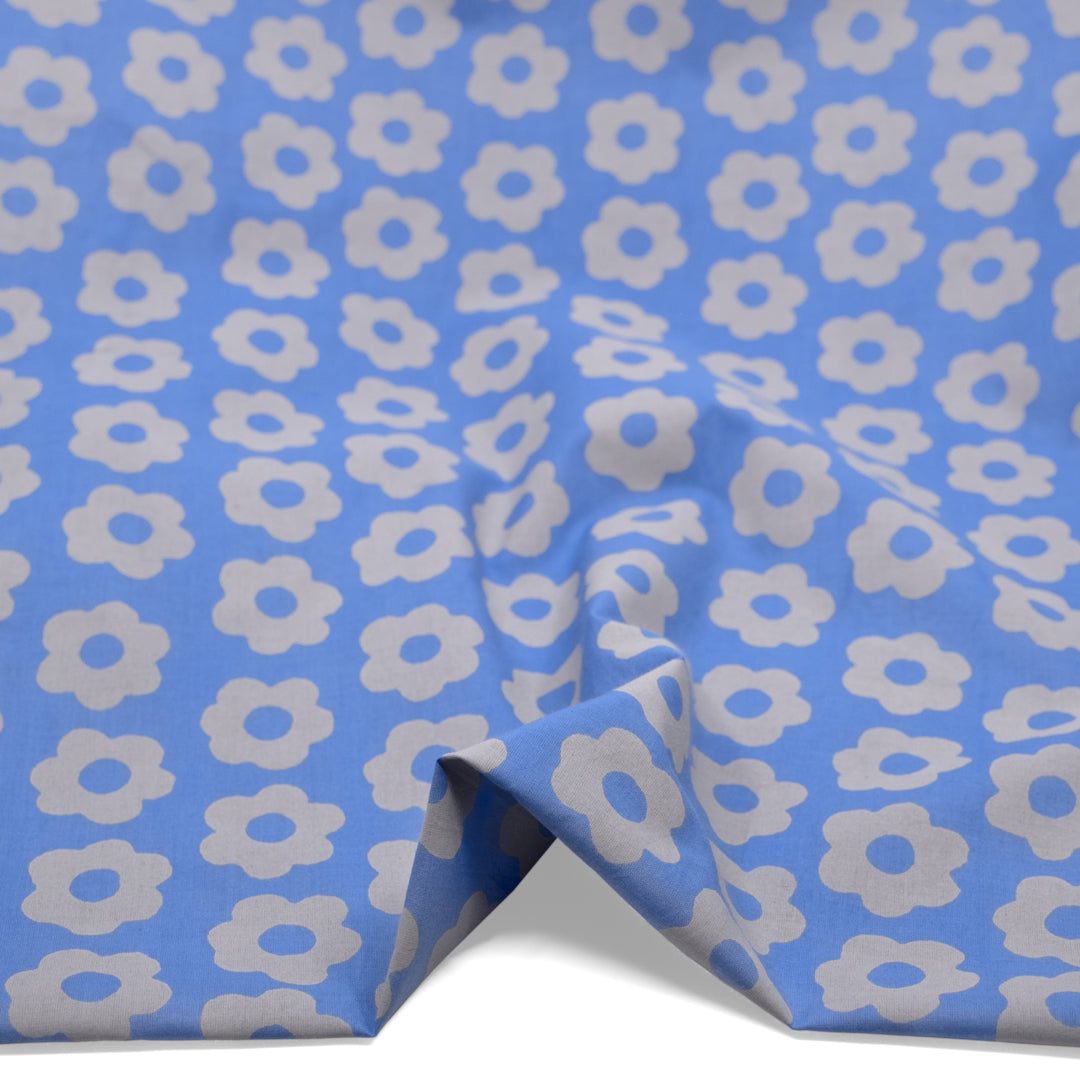 Bloom Block Printed Organic Cotton Batiste - Sky Blue/Grey | Blackbird Fabrics