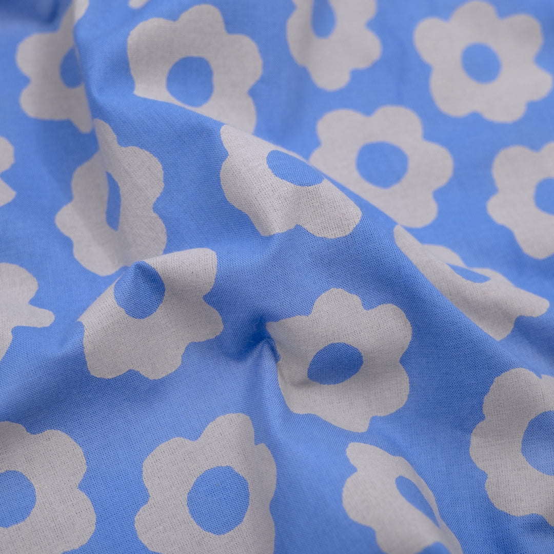 Bloom Block Printed Organic Cotton Batiste - Sky Blue/Grey | Blackbird Fabrics