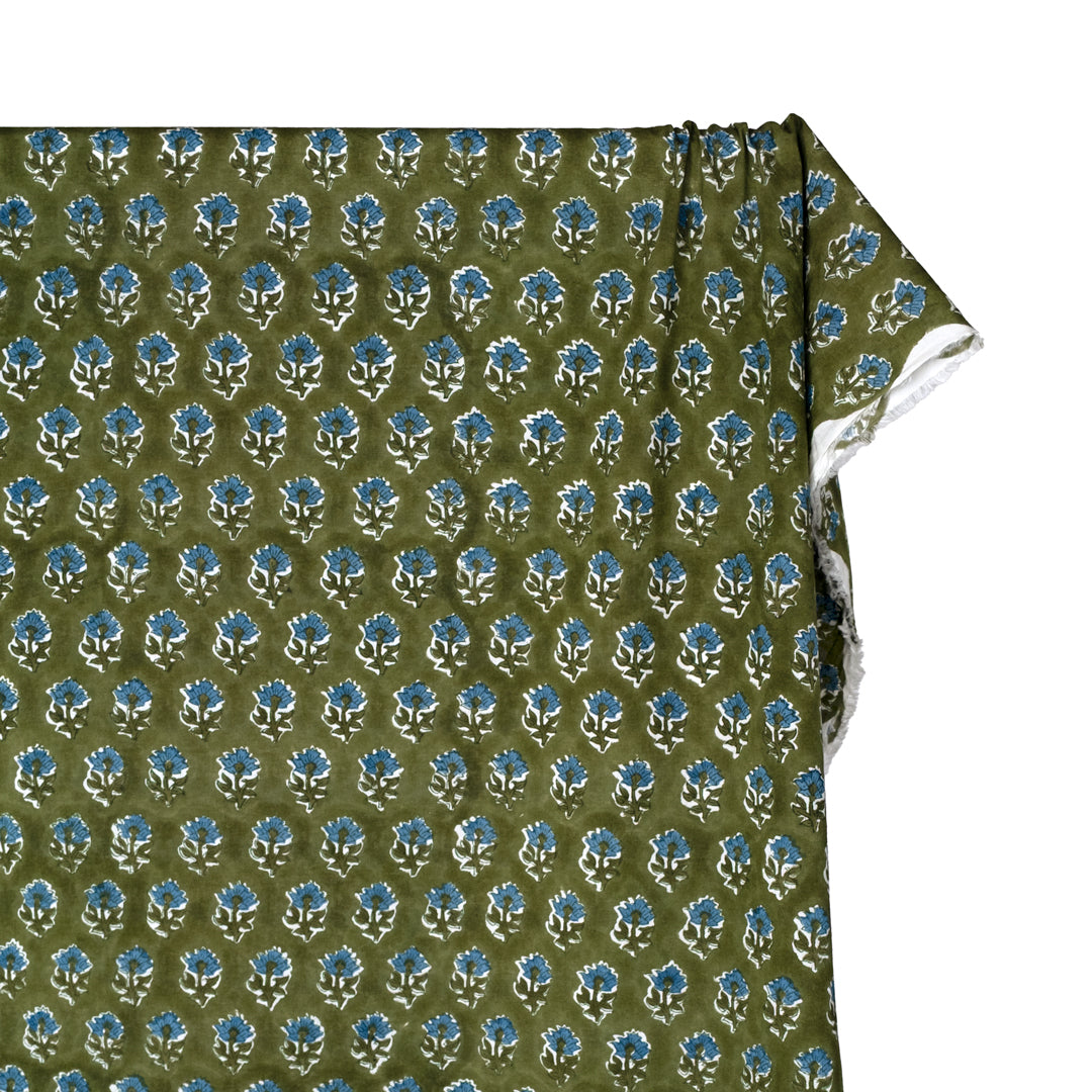 Bloom Block Printed Organic Cotton Batiste - Pickle/Pacific | Blackbird Fabrics