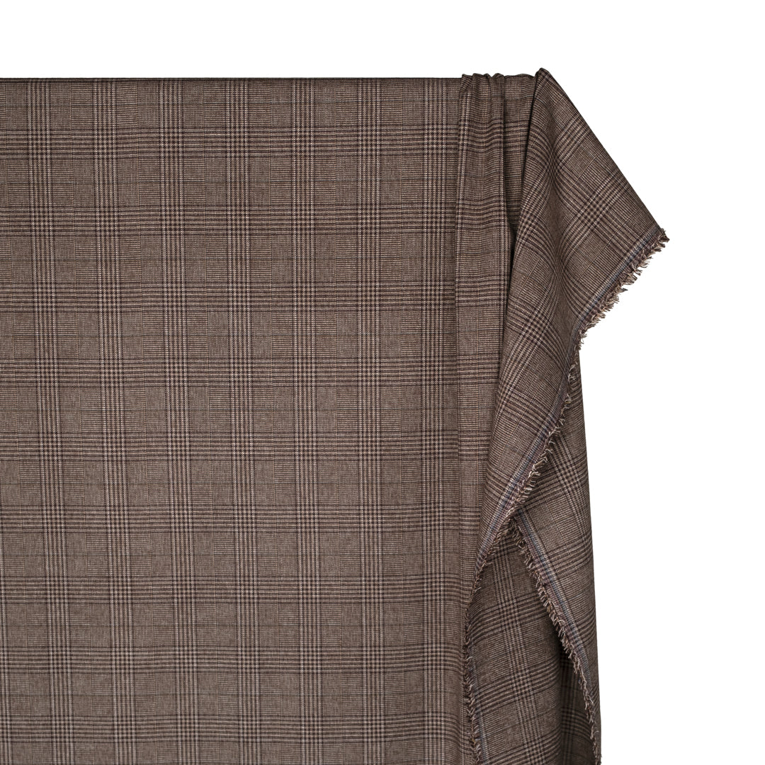Archival Brushed Glen Plaid Suiting - Espresso/Cream/Lagoon | Blackbird Fabrics
