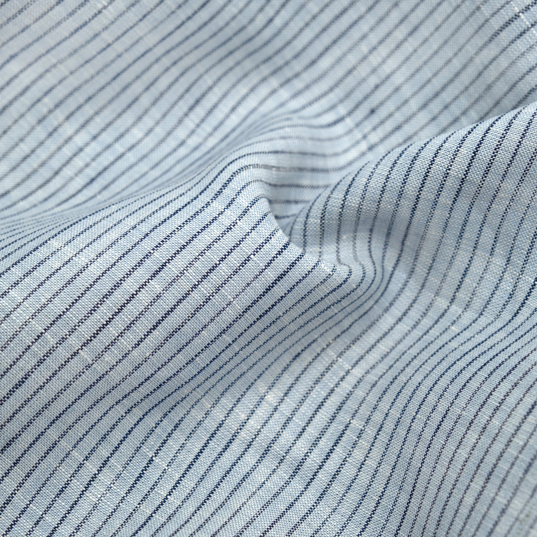 Fine Stripe Lightweight Linen - Ice Blue | Blackbird Fabrics