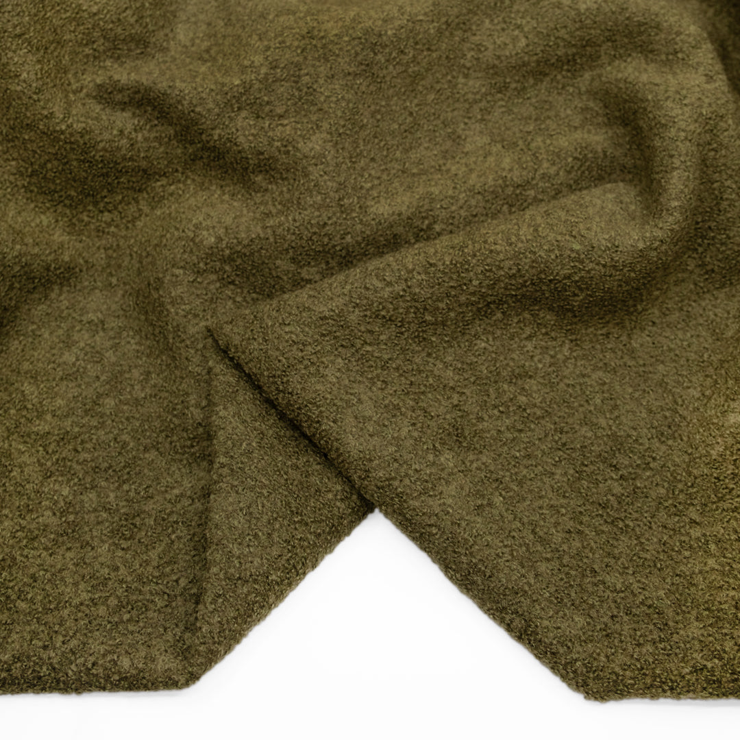 Poly Wool Blend Bouclé Coating - Olive | Blackbird Fabrics