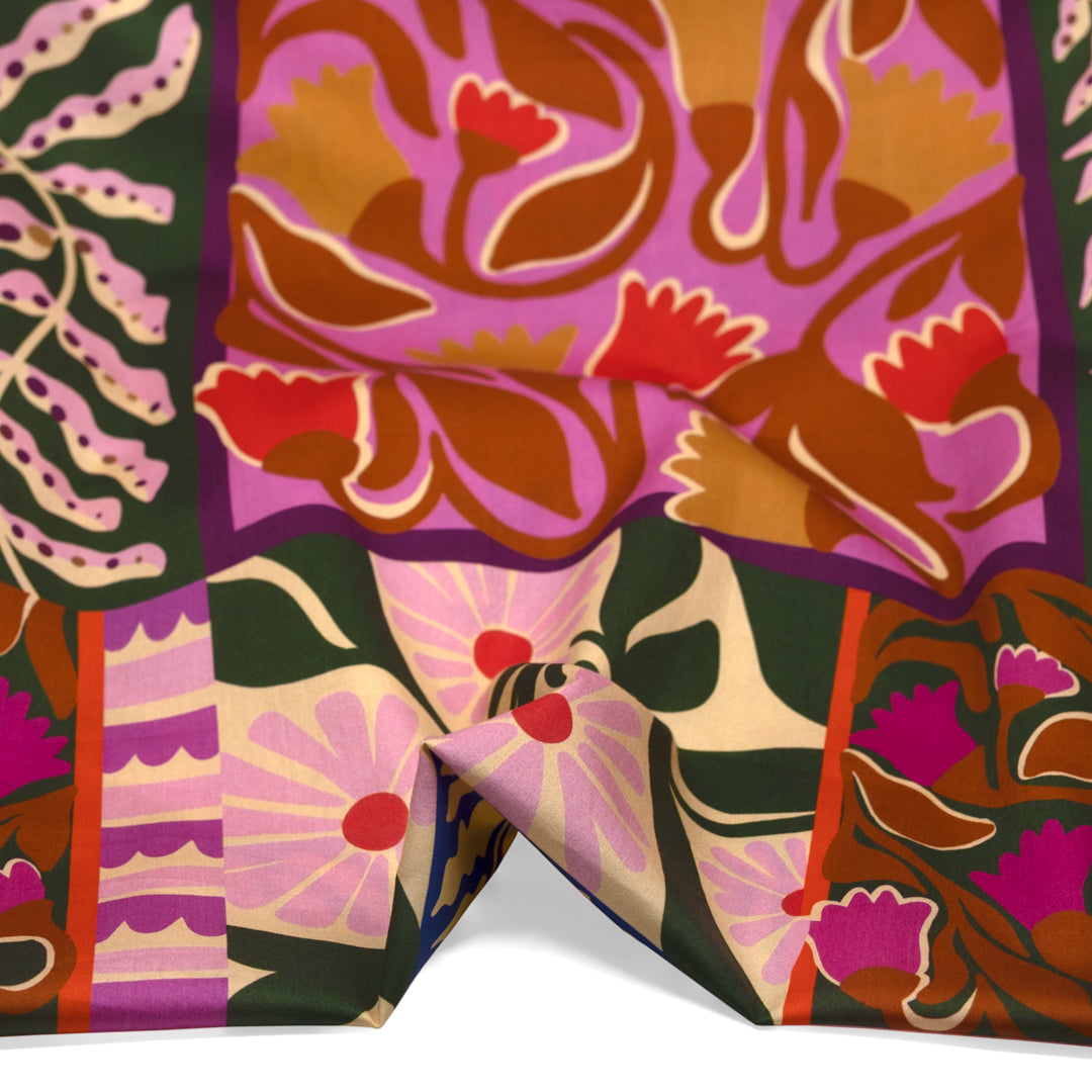 Flower Market Cotton Sateen - Bubblegum/Fig/Multi | Blackbird Fabrics