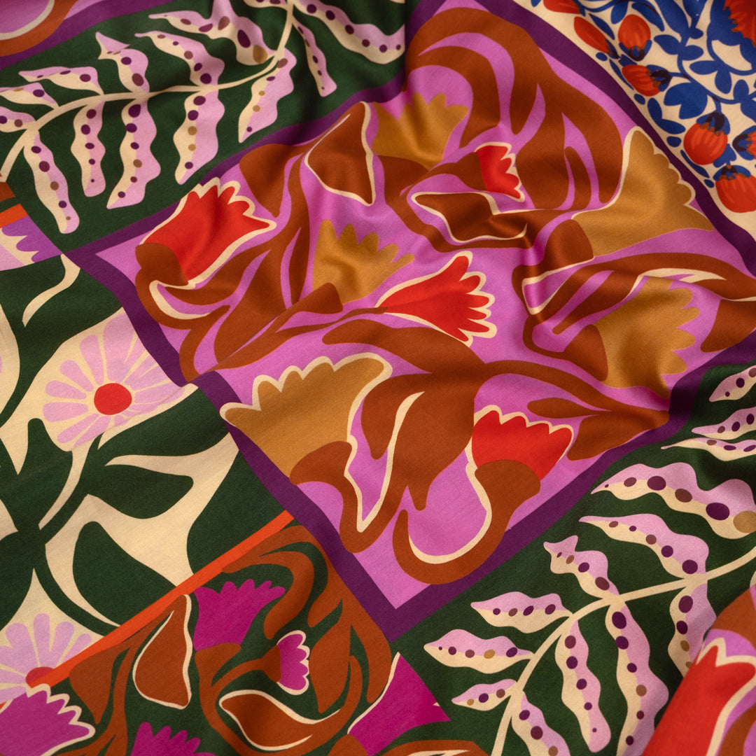 Flower Market Cotton Sateen - Bubblegum/Fig/Multi | Blackbird Fabrics