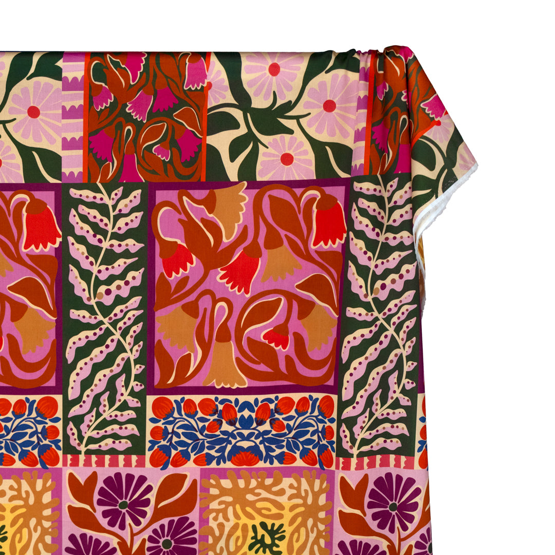 Flower Market Cotton Sateen - Bubblegum/Fig/Multi | Blackbird Fabrics