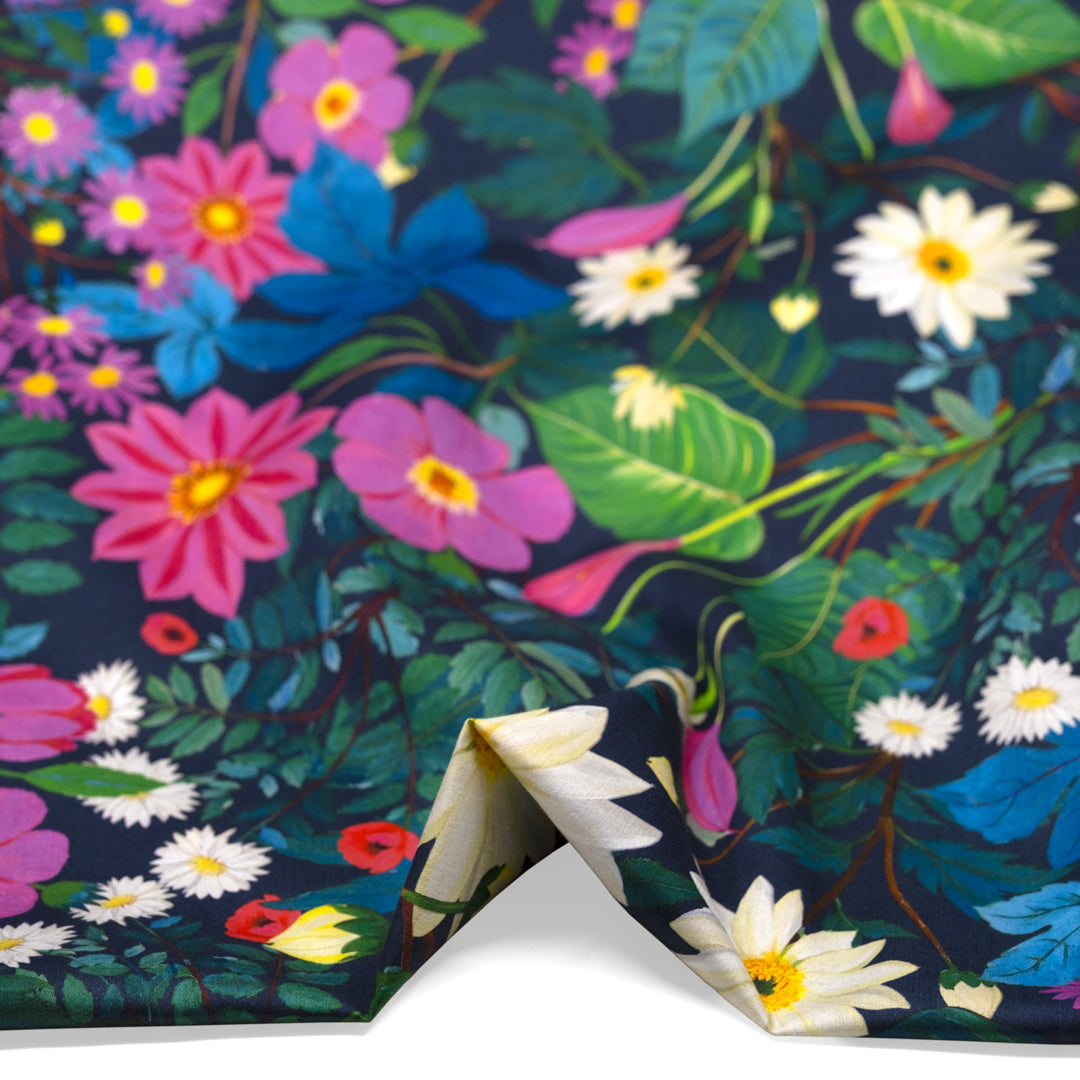Garden Of Plenty Cotton Sateen - Midnight Blue/Multi | Blackbird Fabrics