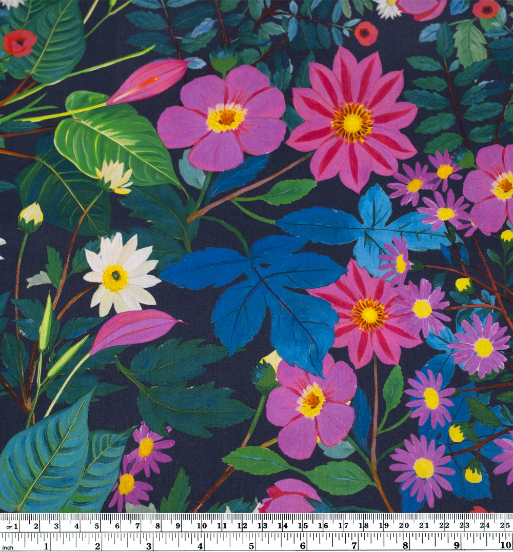 Garden Of Plenty Cotton Sateen - Midnight Blue/Multi | Blackbird Fabrics