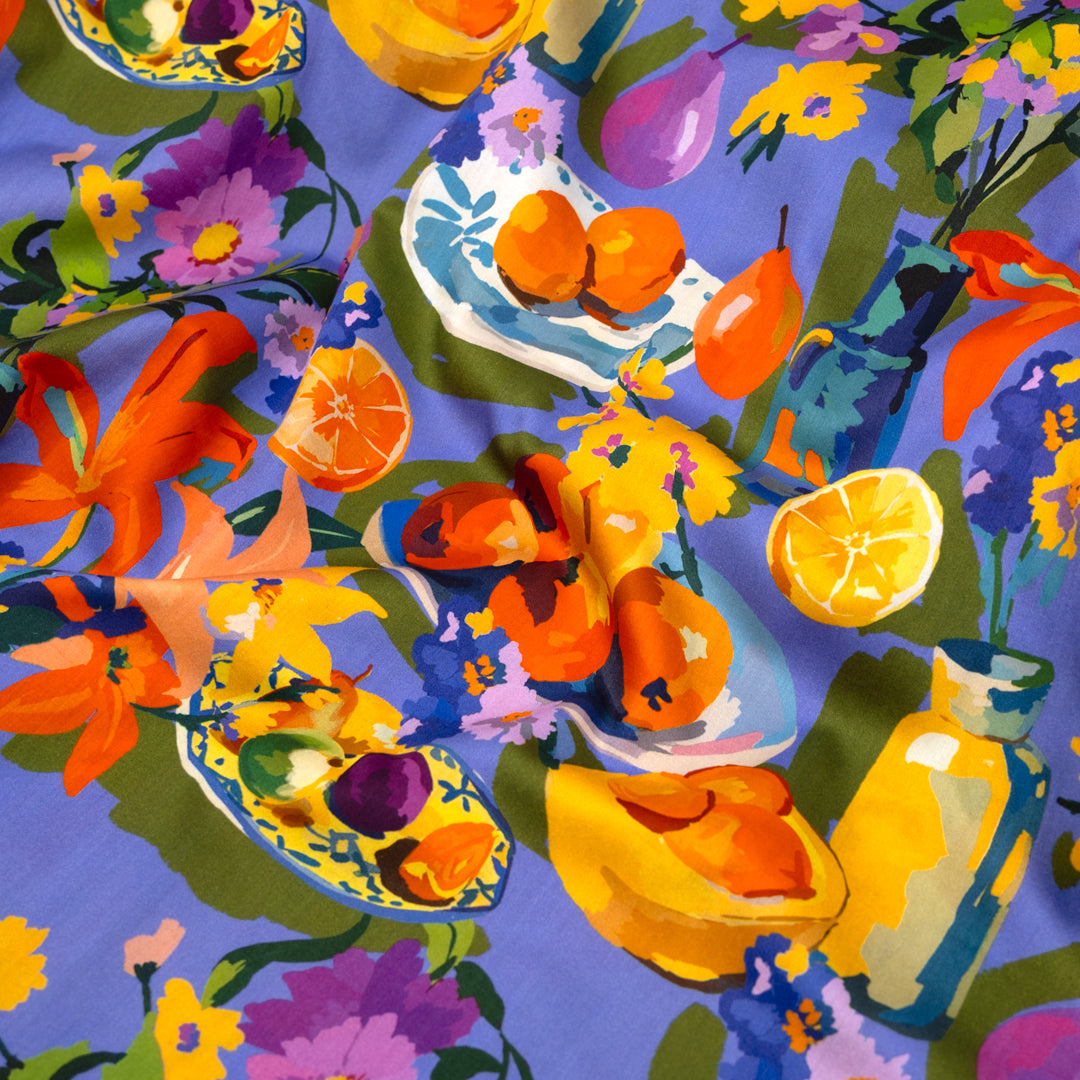 Sunday Brunch Cotton Sateen - Periwinkle/Multi | Blackbird Fabrics