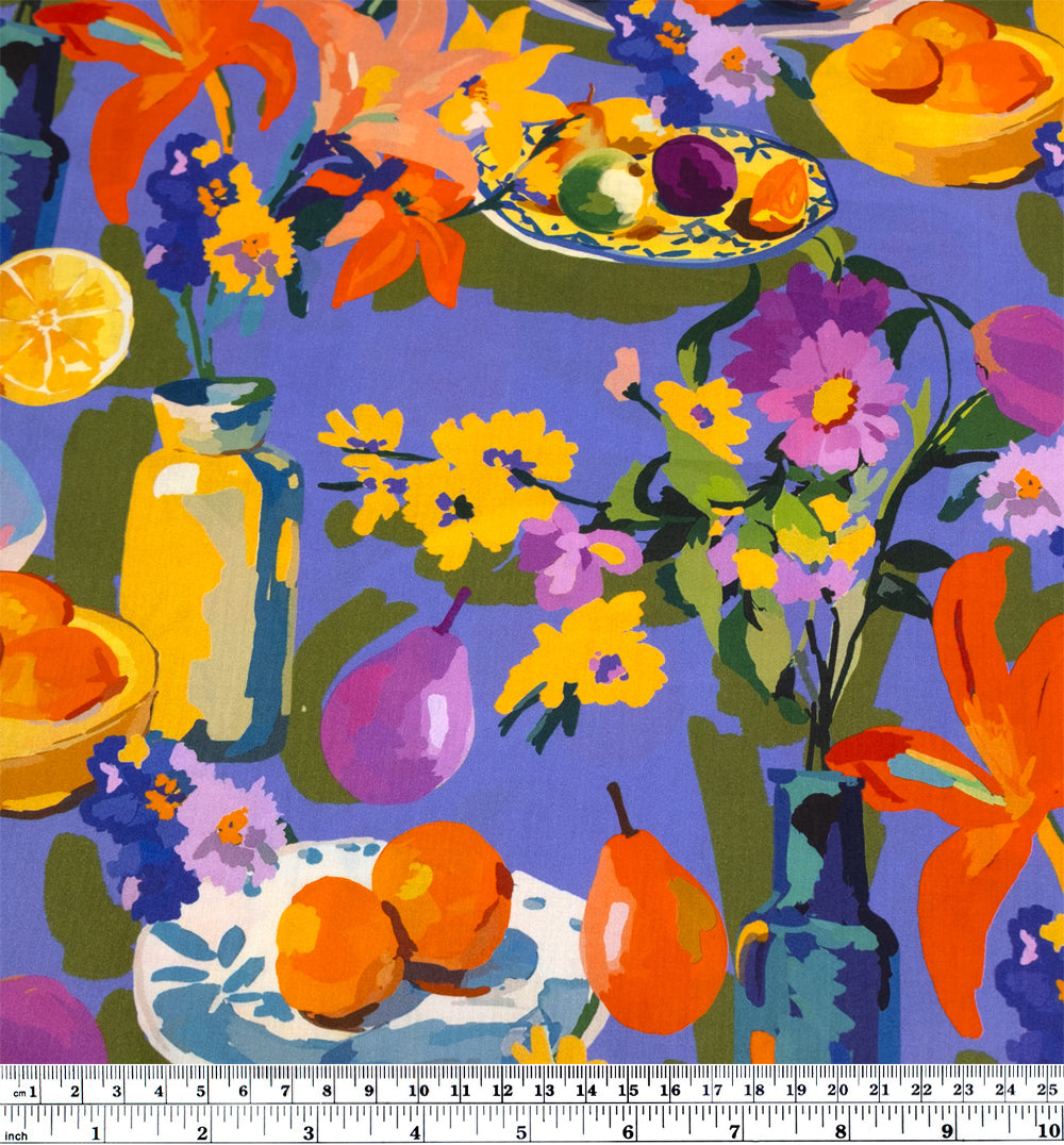 Sunday Brunch Cotton Sateen - Periwinkle/Multi | Blackbird Fabrics