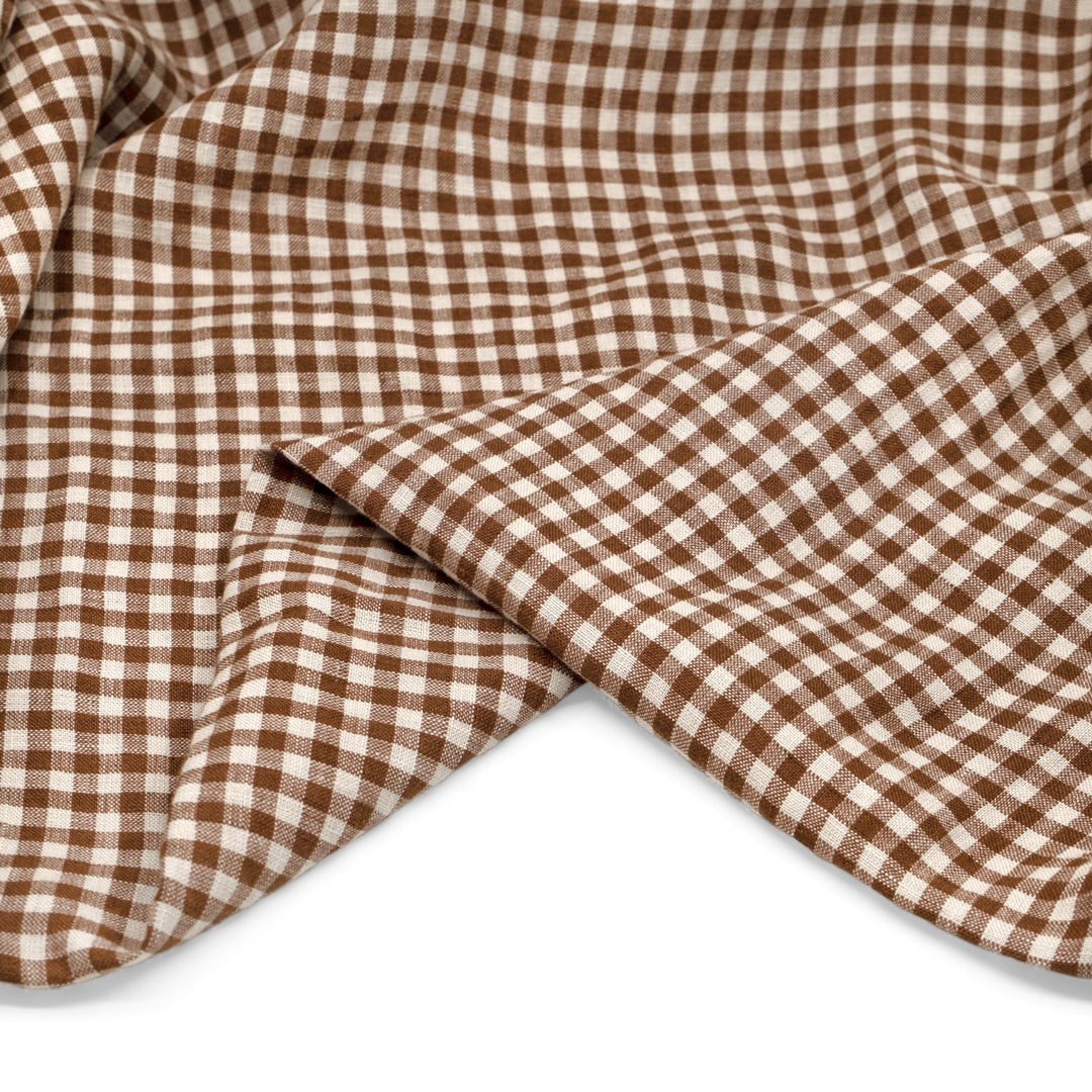 Mini Gingham Soft Washed Linen - Morel | Blackbird Fabrics