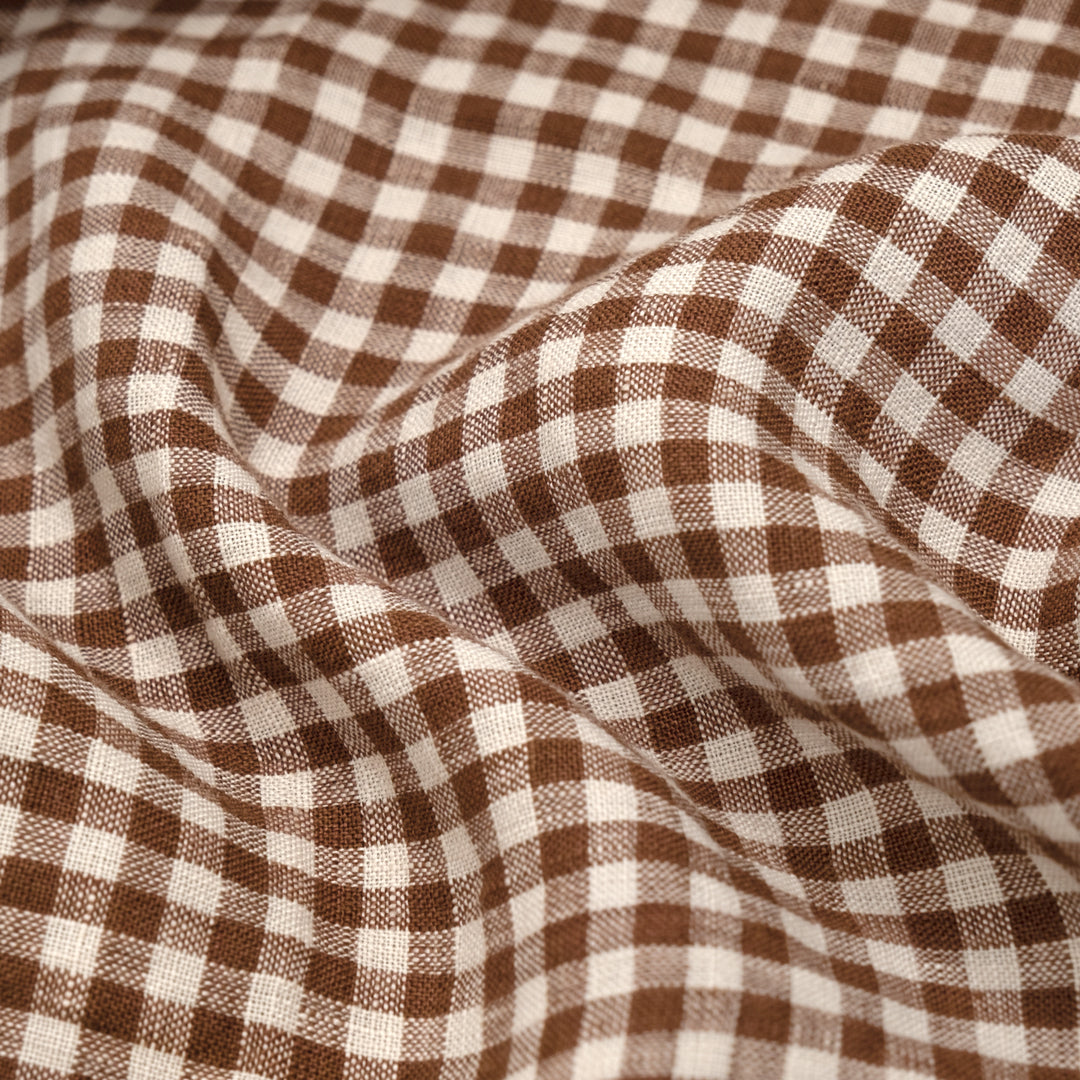 Mini Gingham Soft Washed Linen - Morel | Blackbird Fabrics