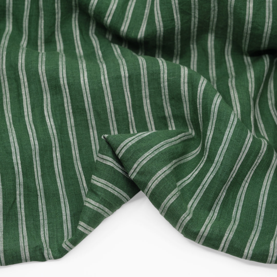 Duo Stripe Soft Washed Linen - Evergreen | Blackbird Fabrics