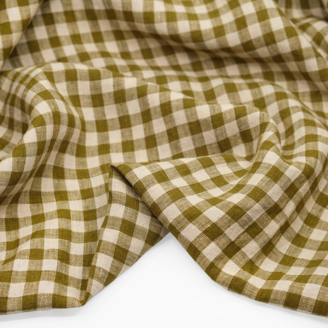 Gingham Soft Washed Linen - Artichoke Heart | Blackbird Fabrics