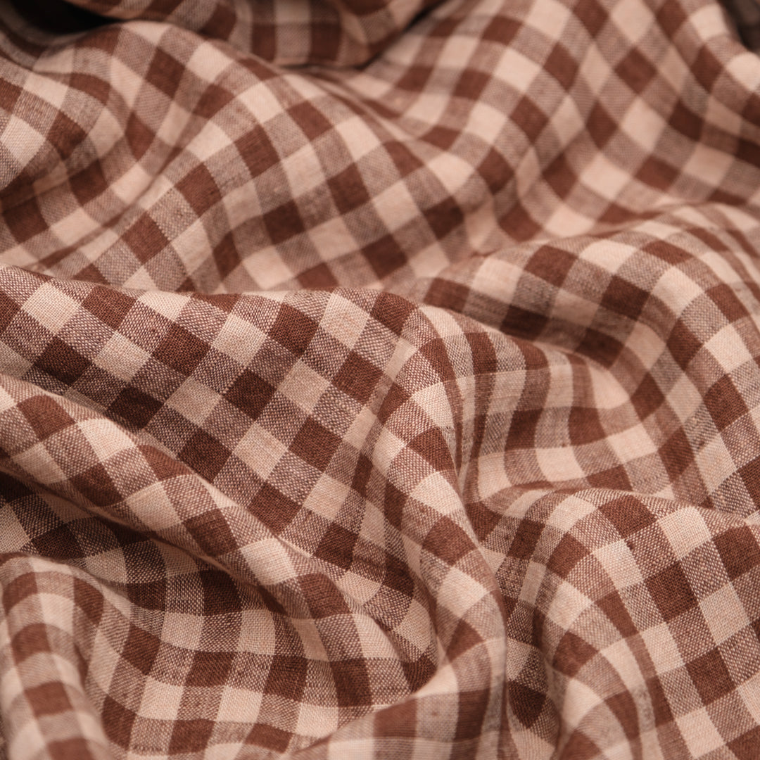 Gingham Soft Washed Linen - Driftwood | Blackbird Fabrics