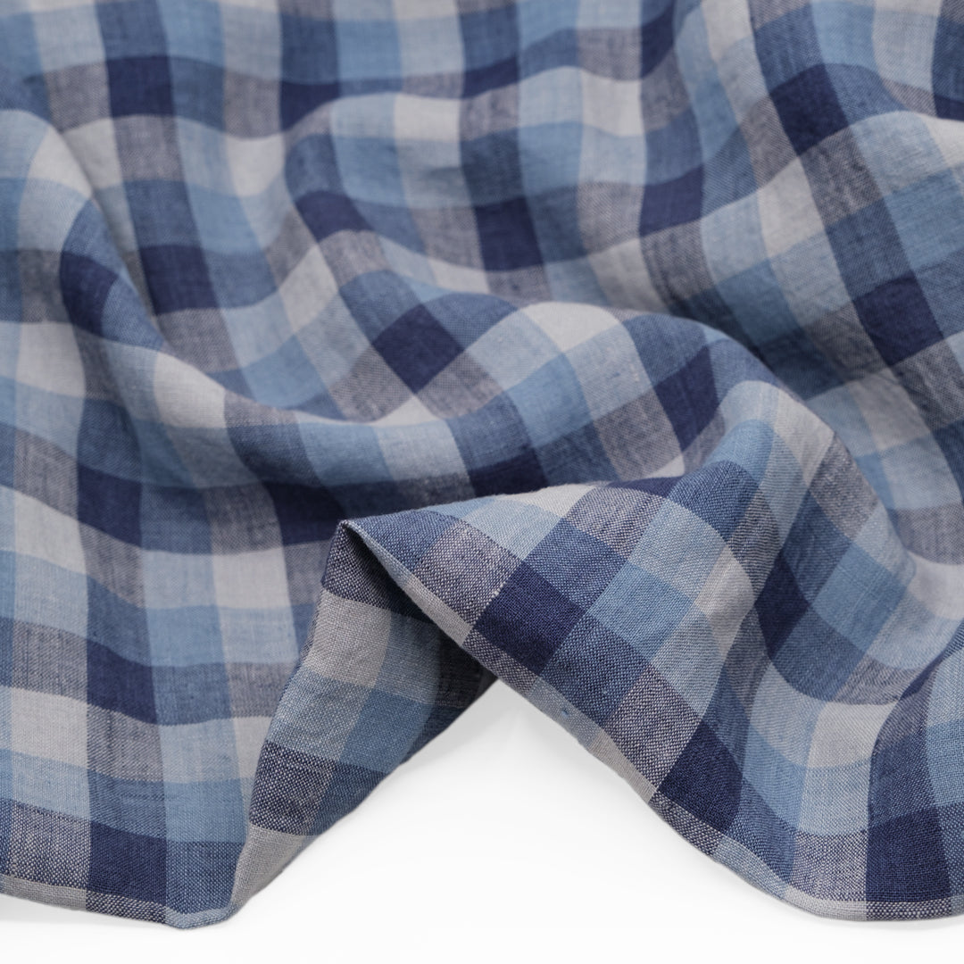 Medley Check Soft Washed Linen - Blue Jean | Blackbird Fabrics