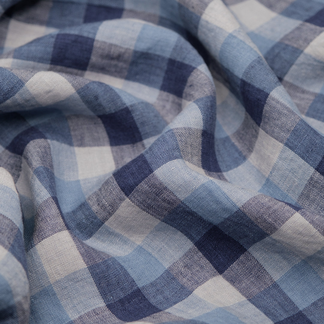Medley Check Soft Washed Linen - Blue Jean | Blackbird Fabrics