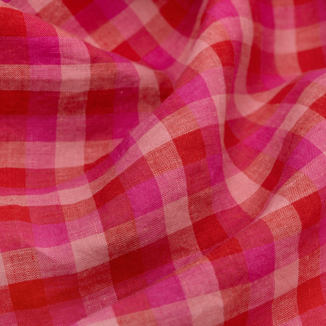 Medley Check Soft Washed Linen - Fruit Punch | Blackbird Fabrics